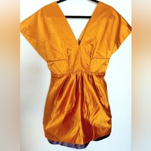 Vibrant BCBG Max Azria Runway Marigold & Purple Satin Cocktail Dress Size 6